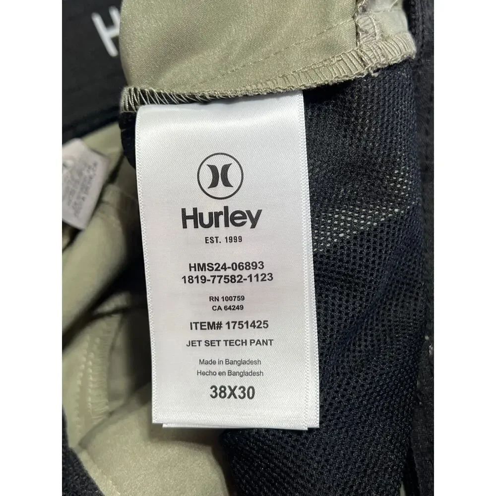 Hurley Jet Set Tech Men's Pant Flat Front Moisture Wicking Stretch Green 38 New